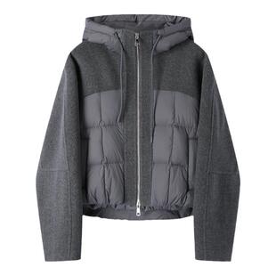 PATENA2025年秋冬新款羊毛拼接羽绒服女装白鸭绒短款上衣连帽外套