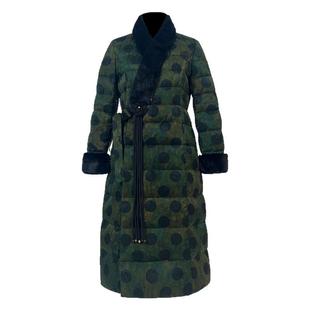 浒城古娘新款真丝桑蚕丝白鸭绒保暖长款新中式国风羽绒服女冬季