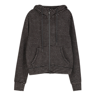 绵羊毛+桑蚕丝醋酸高品质柔软舒适运动条纹连帽拉链百搭开衫卫衣