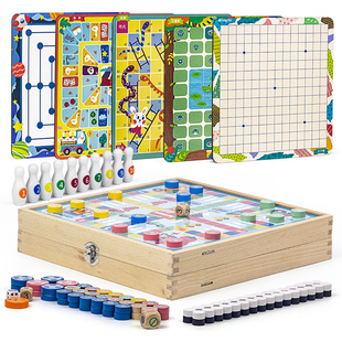 铭塔26种玩法多功能棋盘多合一儿童小学生益智飞行棋弹弹棋保龄球