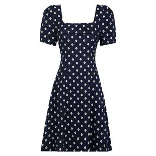 法式方领a字连衣裙女夏季高端小众轻奢独特漂亮收腰显瘦短款裙子