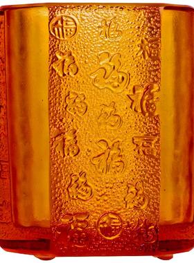 百福琉璃笔筒摆件工艺品书房书柜桌面实用装饰品送老师免费篆刻字