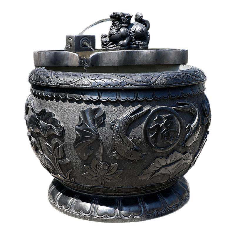石雕鱼缸花盆流水摆件天然青石庭院石槽装饰门海石头水缸