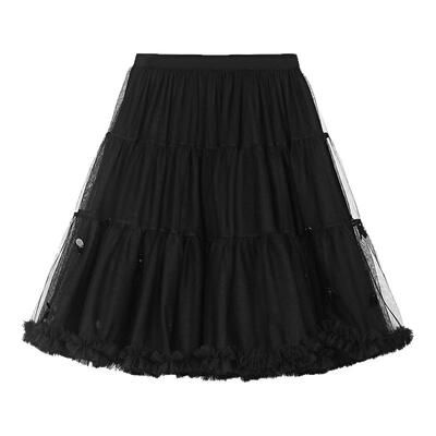 sdeer圣迪奥女装25年新品复古松紧高腰网纱碎褶A字短裙S253Z1306