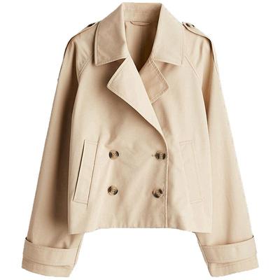 HM女装短外套秋季欧若风穿搭休闲双排扣大廓形长袖短风衣1250175