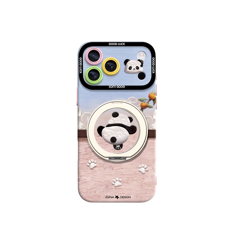 翻墙熊猫适用iPhone17Promax手机壳新款苹果16Pro磁吸带支架套Bo5液态硅胶支点ip15高级感14好看可爱13pm全包