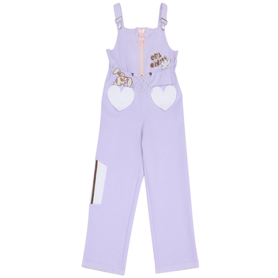 宽松腰背带裤长裤爱心口袋