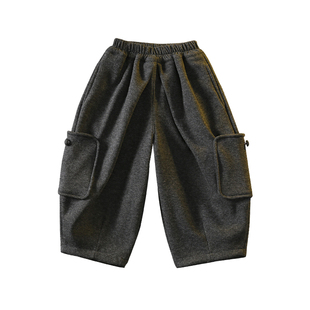 男童加绒呢子裤子2025新款冬装儿童加厚毛呢长裤宝宝冬季工装裤潮