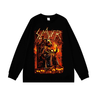 SLAYER摇滚乐队印花美式复古长袖T恤纯棉男款圆领上衣打底春秋冬