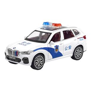 新奥1:32宝马X5警车模型六开门合金声光回力仿真汽车儿童玩具车模