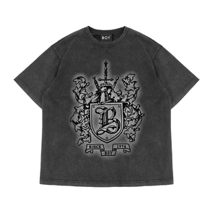 【失落之地】BOYLONDON植绒朋克水洗T恤春夏男女同款短袖N01139