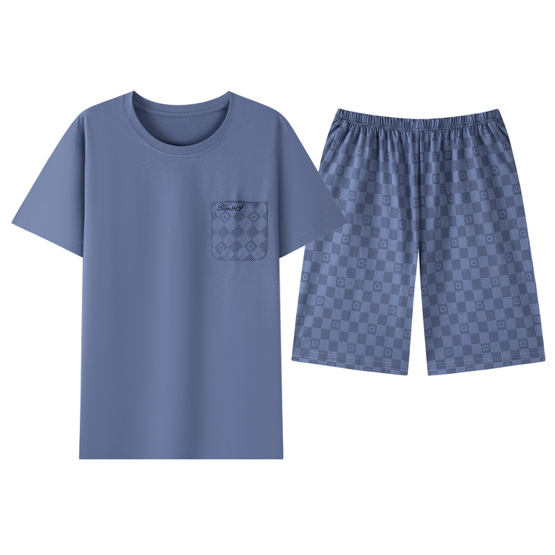 猫人爸爸夏季睡衣男士夏短袖纯棉薄款夏天半袖短裤老年家居服套装