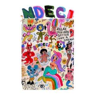 美式插画动漫涂鸦手绘小众美人鱼与天使适用于苹果2022款iPadPro12.9/11三折保护壳air5/mini6防摔ipad10笔槽