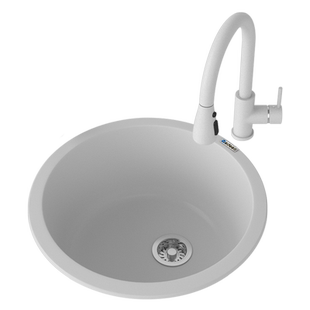 意大利意狄讴石英石厨房圆形水槽家用西厨吧台小圆槽台下盆白7046