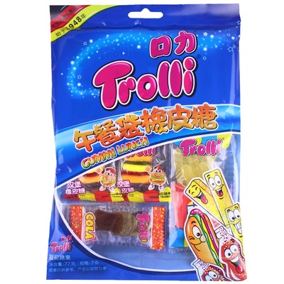 午餐袋橡皮糖德国Trolli口力趣味Q软糖童年零食果汁糖可爱糖果77g