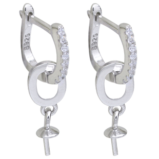 s925纯银珍珠耳环托配饰纯银u形耳钉空托配件diy手工配件吊坠两用