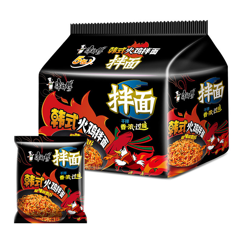康师傅韩式火鸡面正宗拌面速食袋装超辣炸酱方便面泡面拉面变态辣