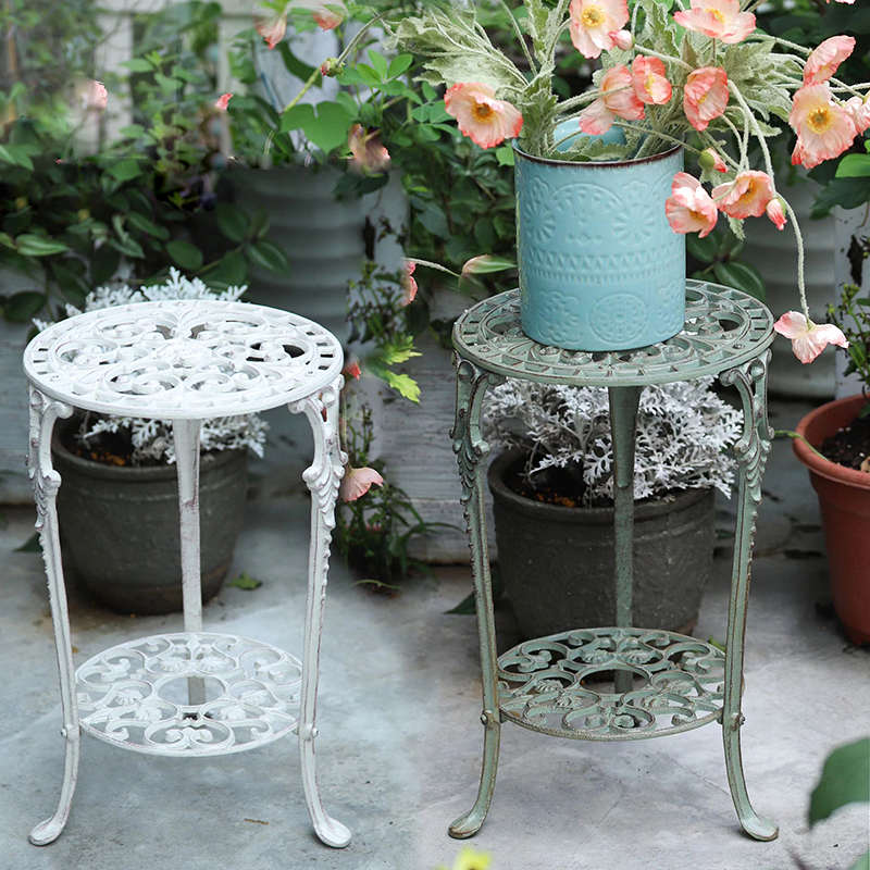 户外铁艺双层花架落地式室内阳台花盆托架底座置物架铸铁花凳加固