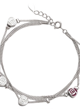 爱心玫瑰纯银烤漆欧美风手链女