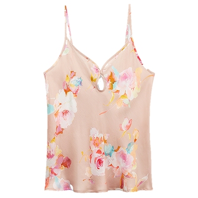 多色花卉水滴开口V领吊带