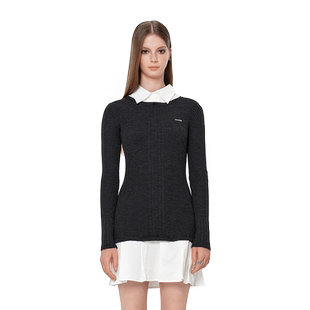 IMXS假两件毛织连衣裙衬衫拼接羊毛黑色修身收腰显瘦辣妹裙子秋冬