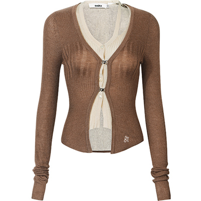 GUUKAHERO甜辣风假两件镂空毛衣