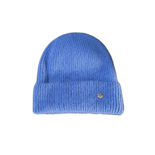 韩国单~金属B字母扣蓝色兔毛针织毛线帽女冬天显脸小帽子保暖冷帽