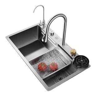 飞雨瀑布手工厨房水槽大单槽家用纳米SUS304不锈钢洗菜盆台下盆