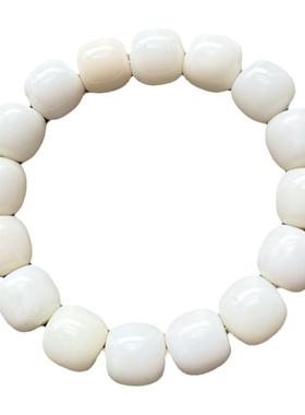 和田玉手串手链天然大颗粒山料白玉手链桶珠糯白冰润玉石男女款