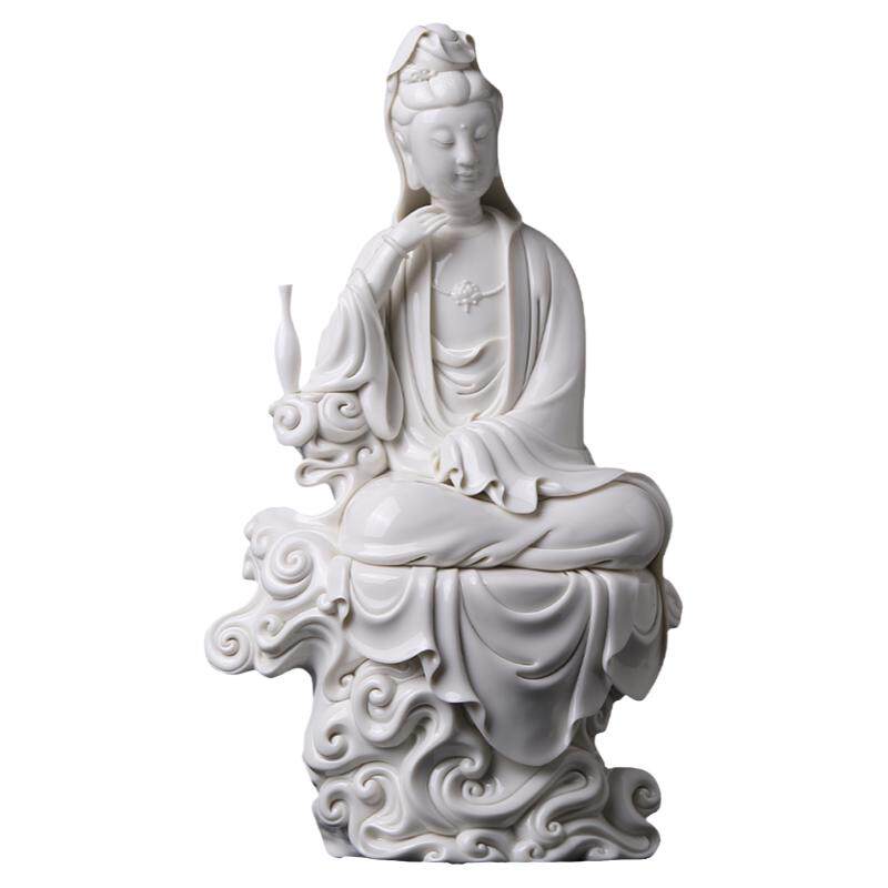 戴玉堂陶瓷摆件《祥云思维自在水月观音》林建平德化白瓷佛像菩萨