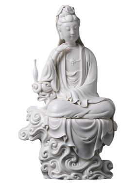 戴玉堂陶瓷摆件《祥云思维自在水月观音》林建平德化白瓷佛像菩萨