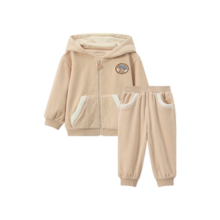 TeenieWeenie Kids小熊童装秋季款女宝宝天鹅绒连帽卫衣卫裤套装