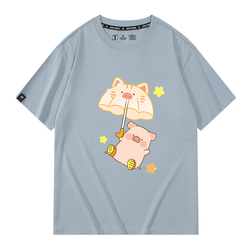 LULU猪卡通粉红小猪可爱短袖T恤纯棉半袖情侣男女休息宽松衣服夏