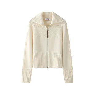 羊织道松果 无缝一体山羊绒毛衣外套女冬短款软糯绵羊毛针织开衫