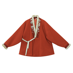 冬日负暄 清水溪汉服女秋冬针织外套对交穿加绒加厚保暖日常百搭