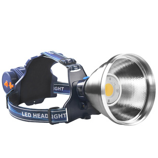 三光源LED充电头灯黄白光强光散光泛光户外防水可外接12V24V