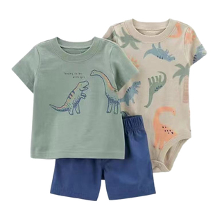 carters baby boy clothes男宝宝T恤短裤哈衣3件套纯棉夏季外出服