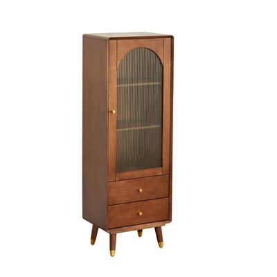 实木收纳柜储物柜客厅现代玻璃门酒柜展示柜胡桃色靠墙电视边柜子