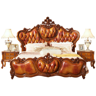 欧式床 全实木真皮床双人床婚床主卧豪华公主床头层牛皮2.0米大床