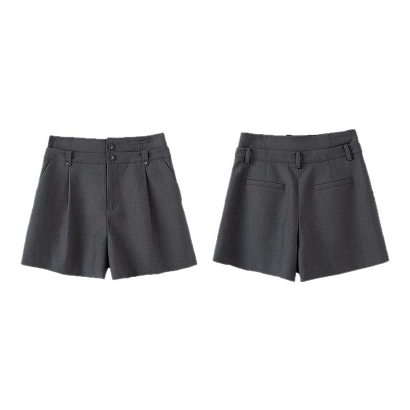 PIT復(fù)古休閑灰色短褲高腰顯瘦女士百搭休閑褲2025春季新款a字褲