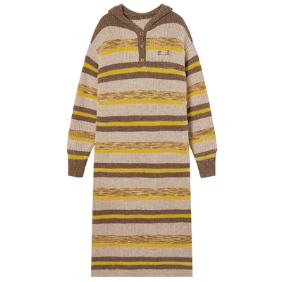 【99/件】EPTISON复古条纹针织长裙2025冬季新款宽松慵懒感连衣裙