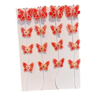 儿童新年发饰红色流苏蝴蝶发夹中国风编发链宝宝对夹女童发卡头饰