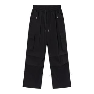 NOONOZ夏季裤子白色工装裤男美式高街hiphop设计感潮牌阔腿直筒裤