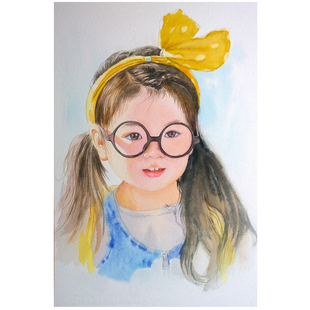 代画水彩素描画像儿童周岁肖像真人头像转手绘照片人物人像画定制