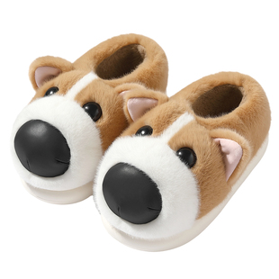 可爱柯基棉拖鞋男款冬季2025新款防滑耐磨毛毛绒包跟保暖棉鞋男士