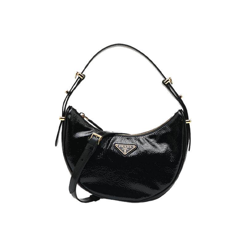 【自营】Prada/普拉达女士25ss漆皮羊皮革三角徽标半圆手提斜挎包