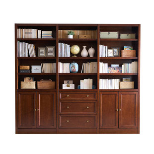 和年美家美式实木满墙组合书柜去客厅化背景柜书房定制落地储物柜