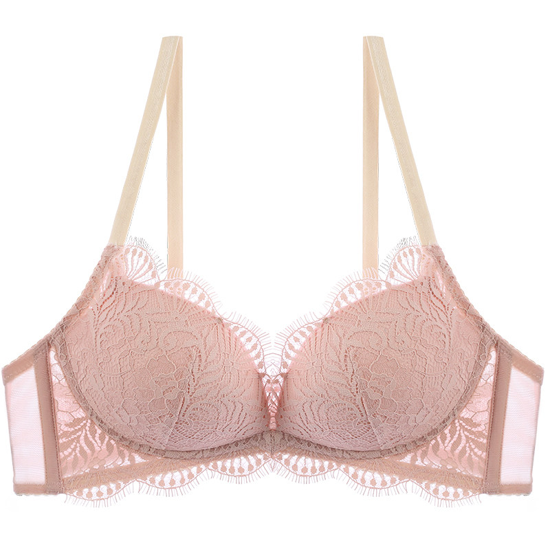 宝诗嫣法式蕾丝小胸聚拢内衣无钢圈文胸U型露背性感美背女士胸罩