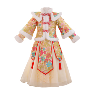 女童汉服秋冬装儿童装冬季2025新款套装喜庆过年衣服拜年服加绒红