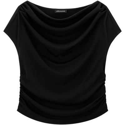 太平鸟荡领三醋酸短袖T恤